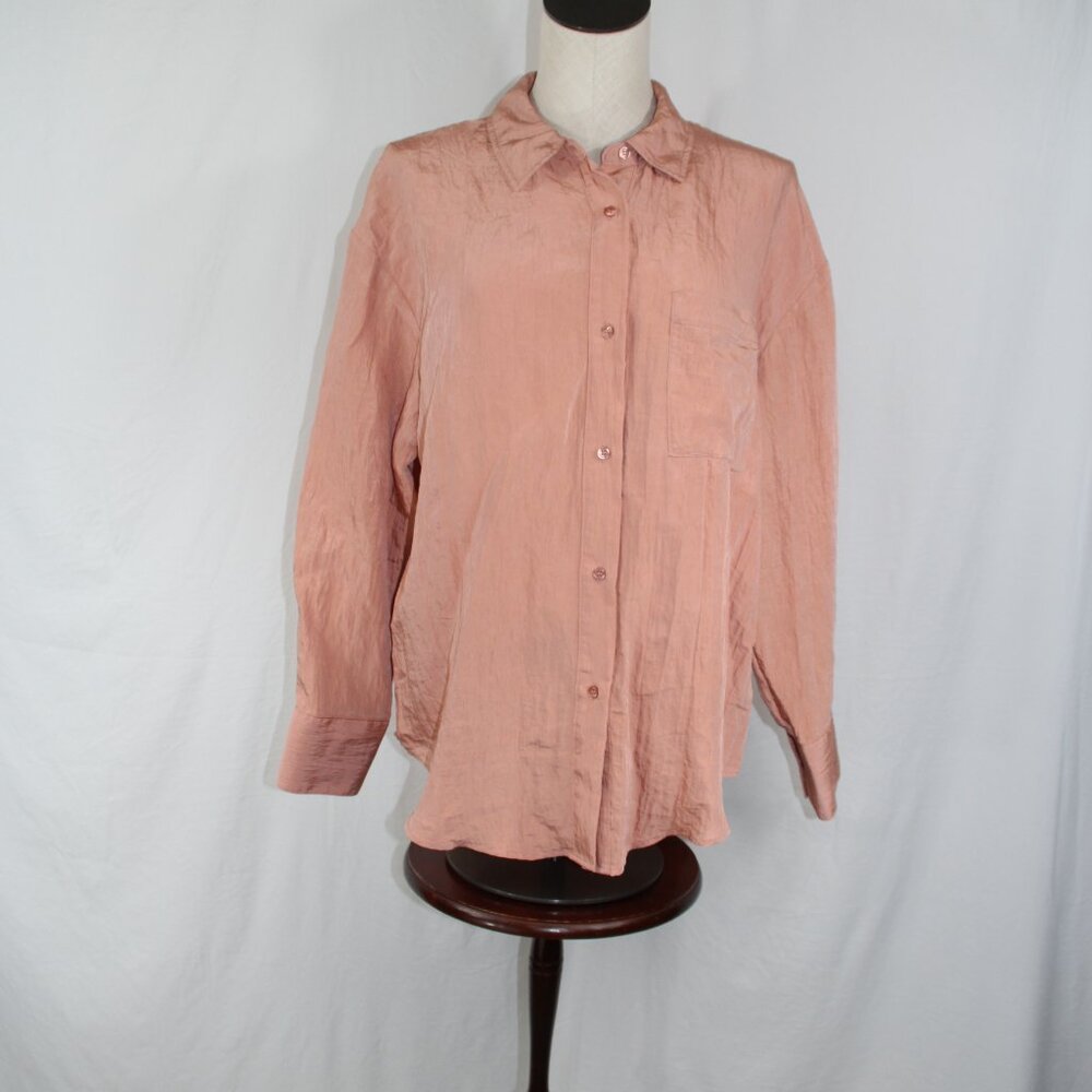 House Of Harlow 1960 Long Sleeve Button Down Shirt In Pale Peach Size M